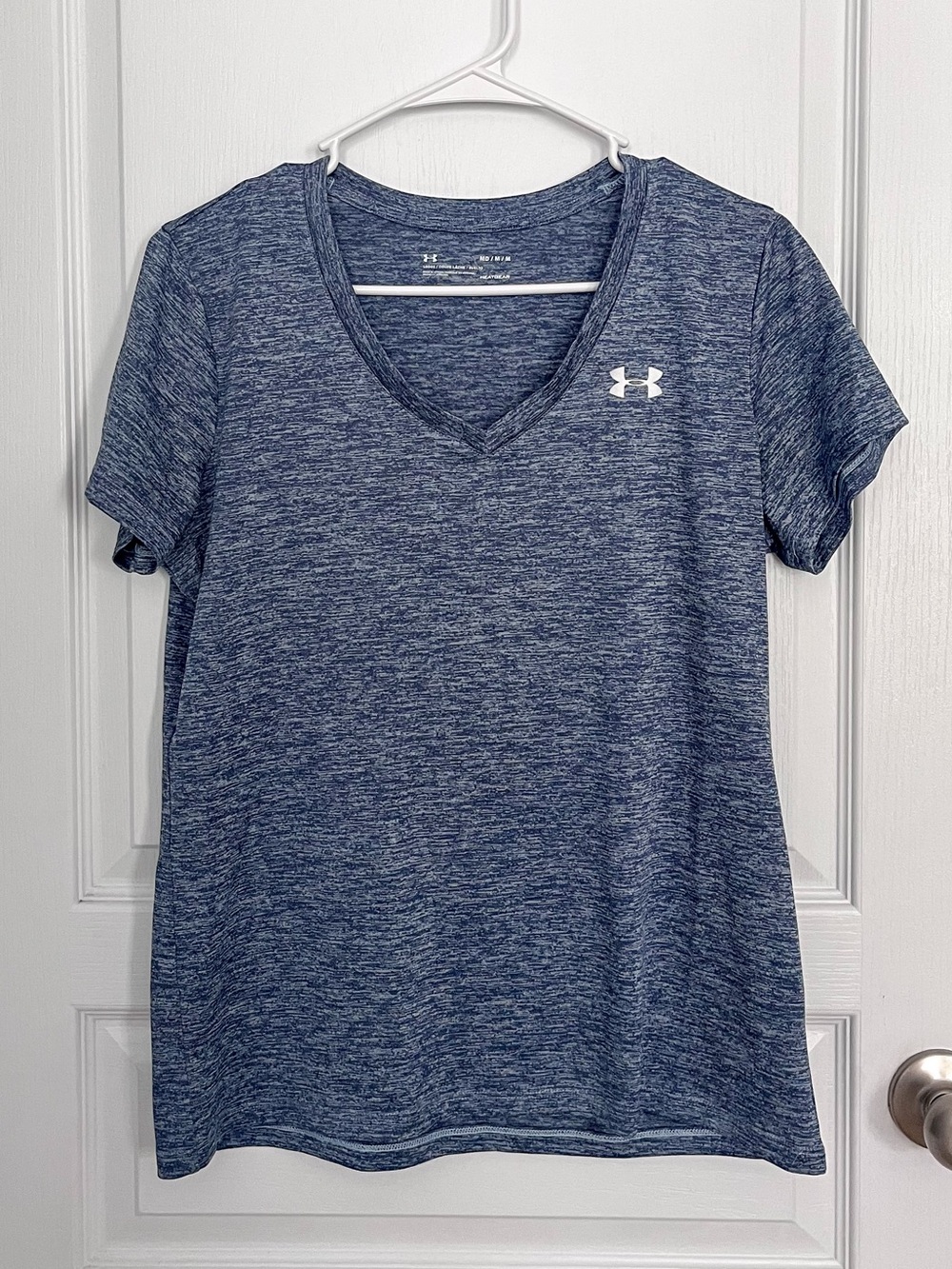 Under Armour Women's Tech Twist V Neck Short Sleeve Heathered Light Blue Shirt